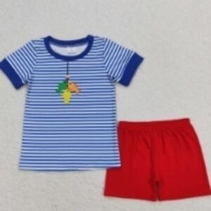 Striped Blue T-Shirt and Red Shorts Set